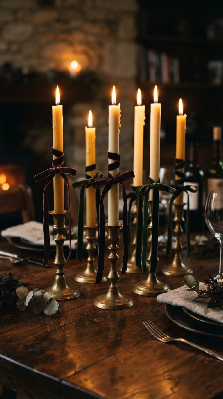 3. Moody Velvet-Wrapped Taper Candles