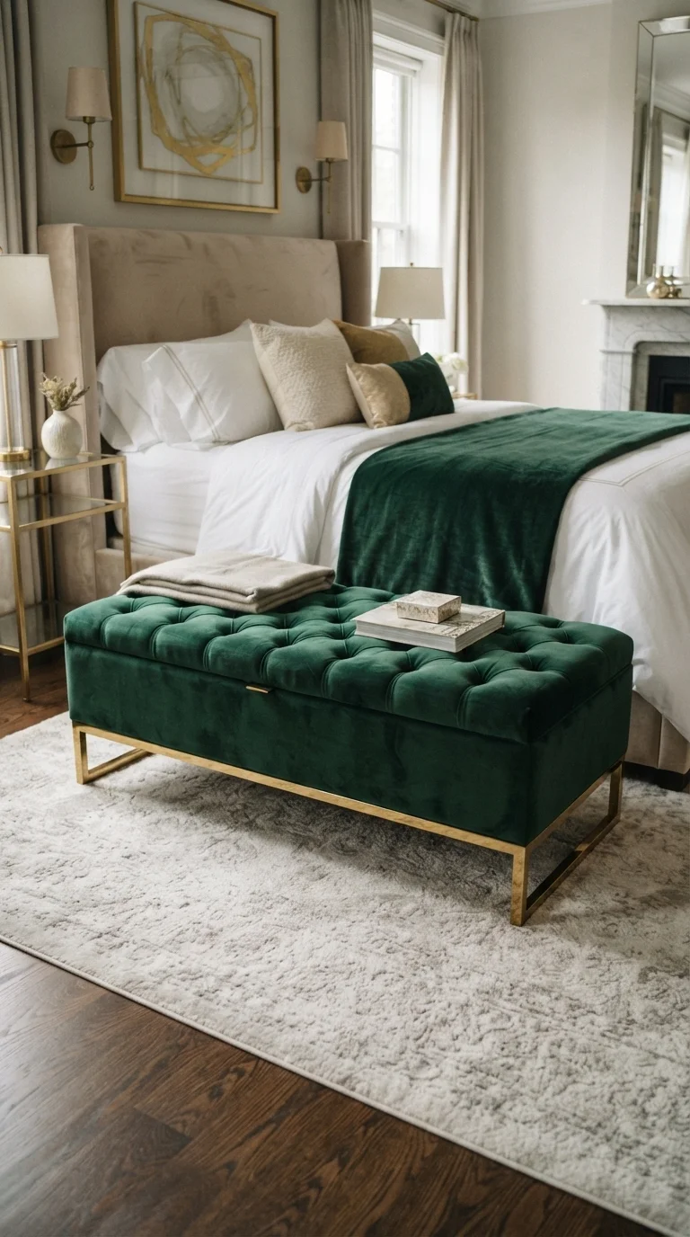 3. Velvet Upholstered Storage Bench