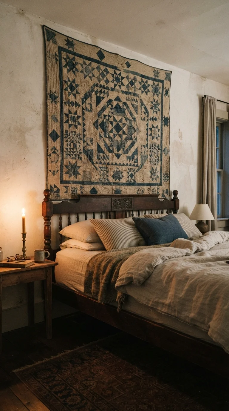 10 Bedroom Wall Decor Ideas 2026 Cottage Core 3. Vintage Textile Wall Hangings