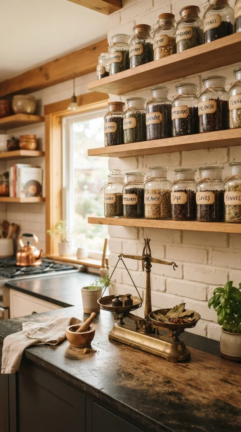 4. Apothecary-Inspired Kitchen Shelving