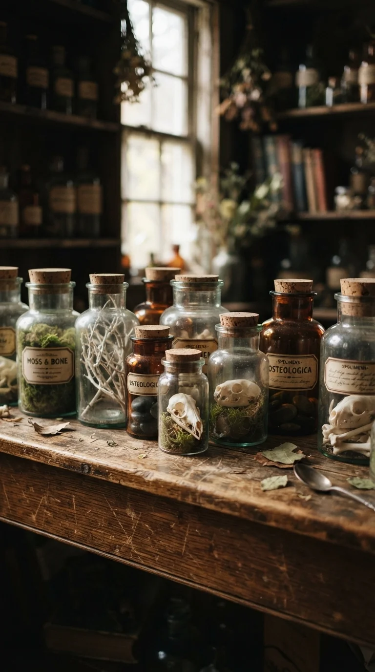 4. Apothecary Jar Terrariums with Found Objects