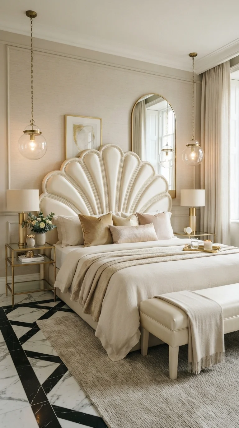 10 Vintage Bedroom Ideas 2026 Elegant Retro 4. Art Deco Elegance with Geometric Gold Accents