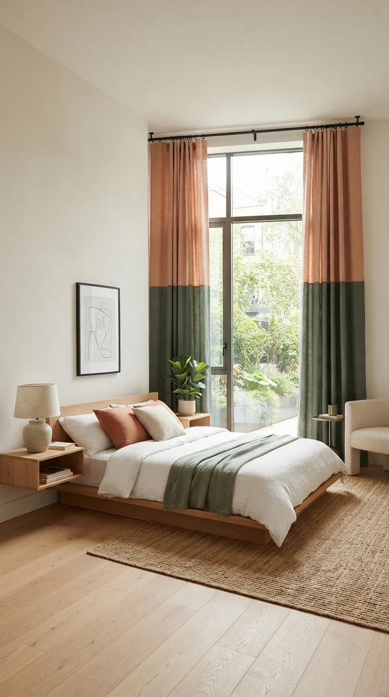 4. Bold Color-Blocked Drapery