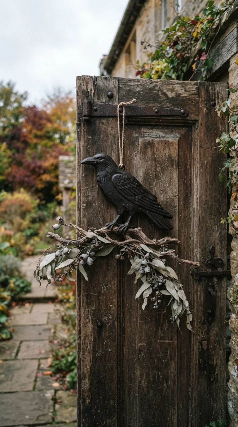 4. Cast Iron Raven and Dried Eucalyptus Swag