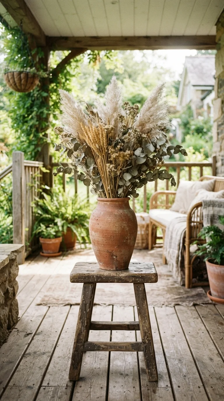 10 Fall Porch Decor Ideas 2026 4. Dried Grasses and Wildflower Arrangements