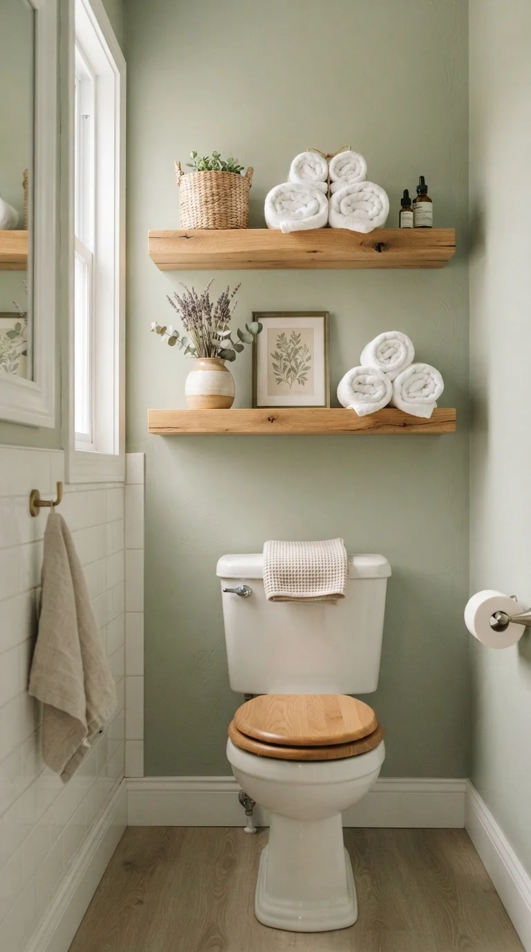 9 Bathroom Organizer Ideas 2026 Storage 4. Floating Oak Wall Shelves