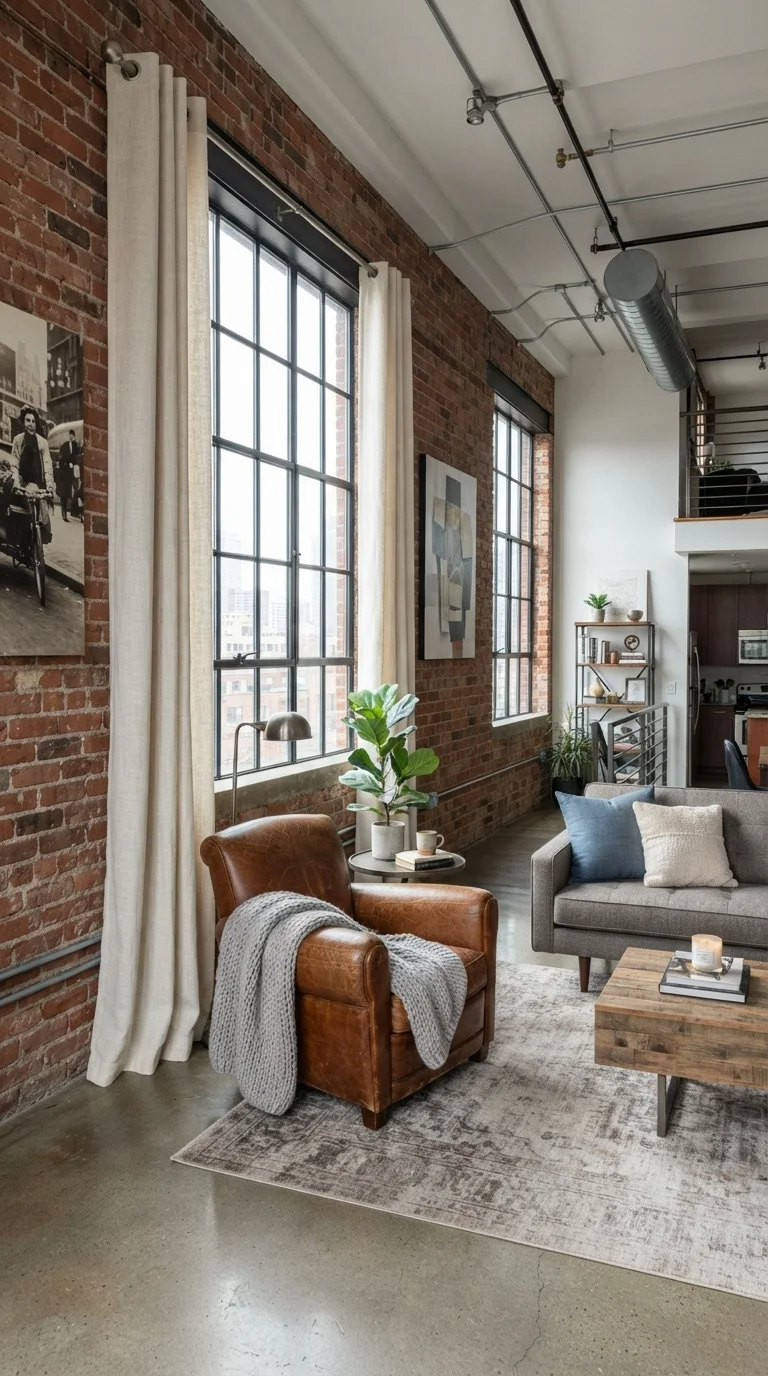 11 Cream Living Room Curtain Ideas 2026 4. Grommet-Top Panels for a Modern Industrial Edge
