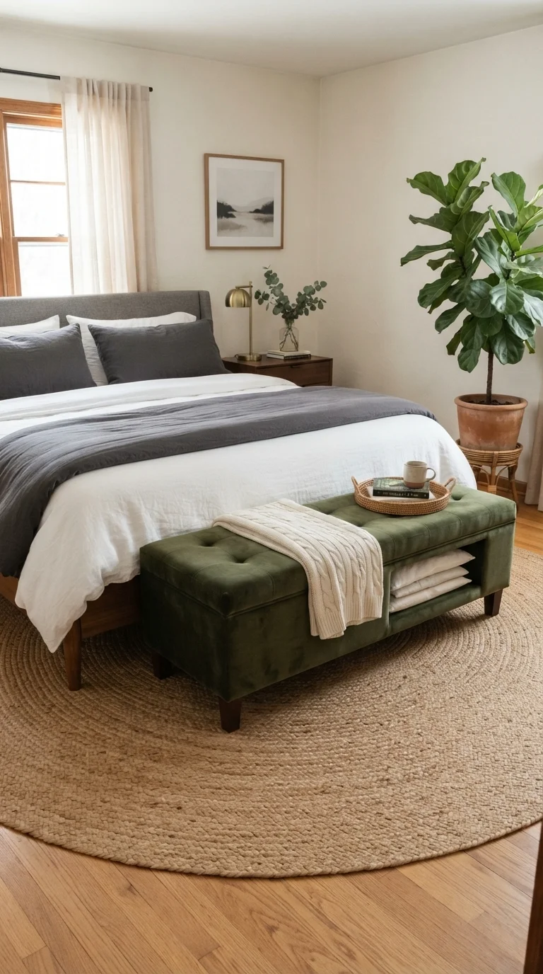4. Multi-Functional Storage Ottomans at the Foot of the Bed