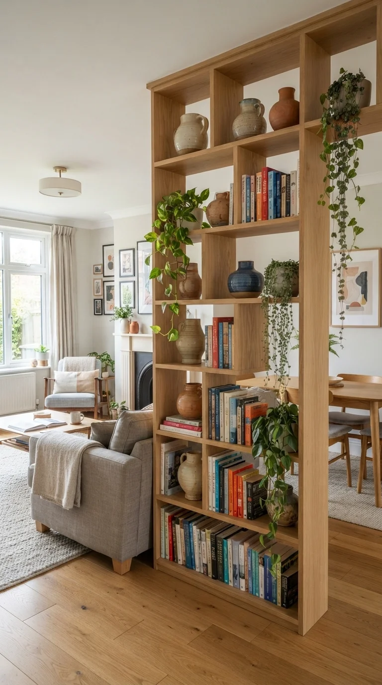 9 Modern Living Room Remodel Ideas 2026 4. Multi-Functional Zoning with Open Shelving