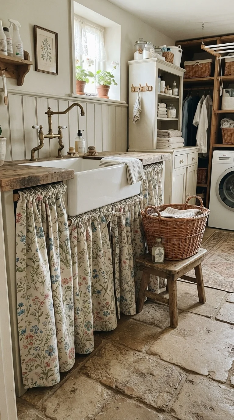 4. Vintage-Inspired Utility Sink Skirting