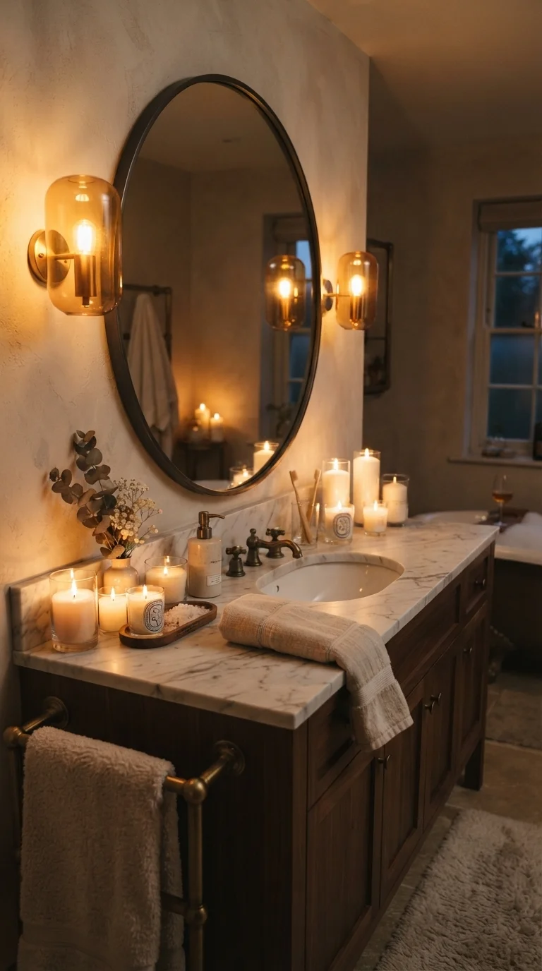 4. Warm Ambient Lighting with Amber Glass