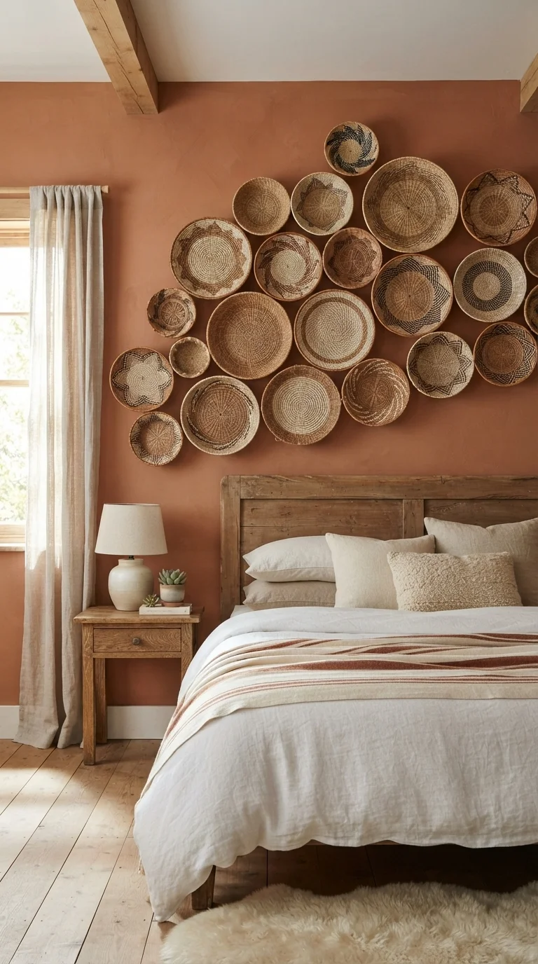 10 Bedroom Wall Decor Ideas 2026 Cottage Core 4. Woven Willow and Rattan Wall Accents