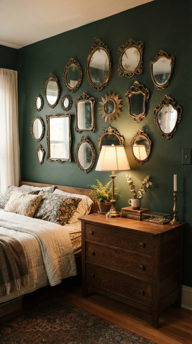 10 Bedroom Wall Decor Ideas 2026 Cottage Core 5. Antique Brass Mirror Collections