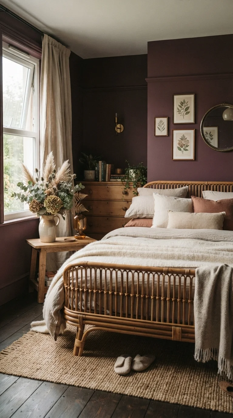 5. Dark Plum and Natural Rattan Details