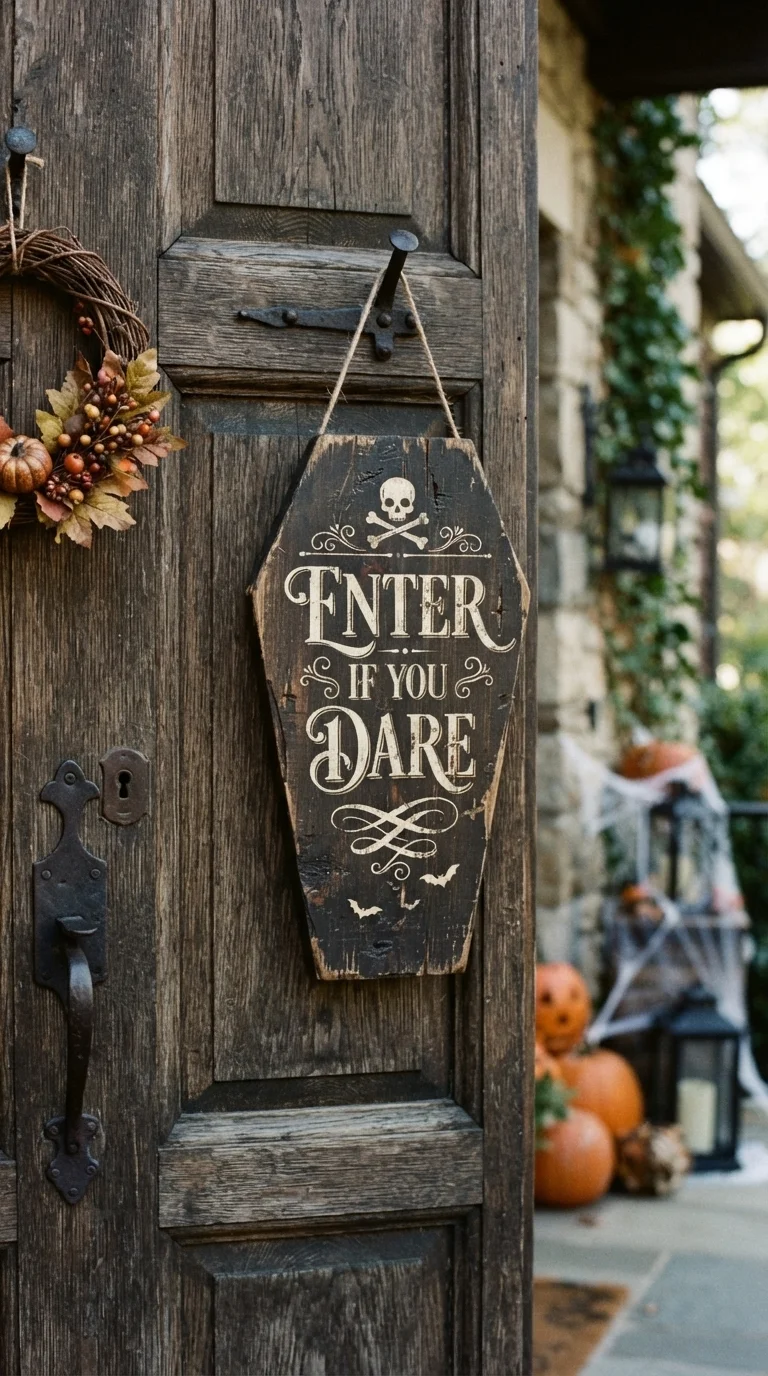 5. Distressed Wooden Coffin Lid Sign