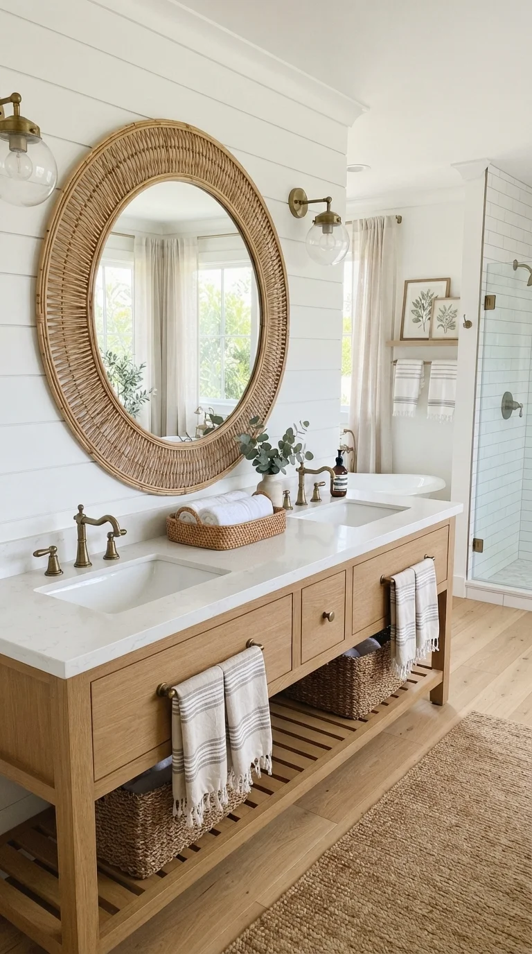 5. Hang Oversized Rattan or Woven Mirrors