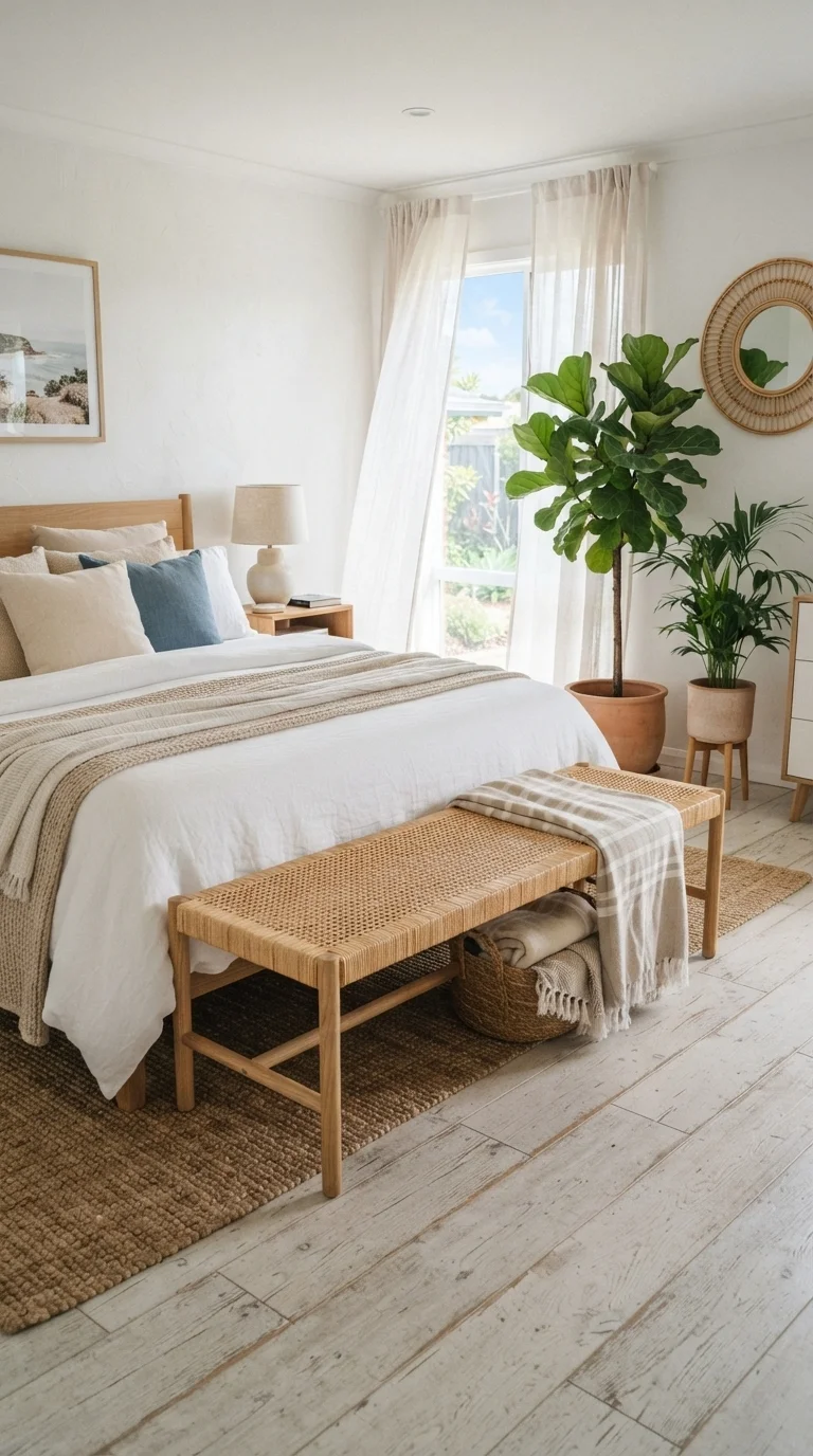 5. Rattan and Cane Minimalist Bench