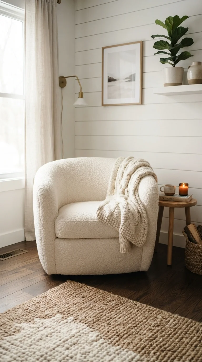 10 Accent Chairs For Living Room 2026 Layout 5. The Texture-Rich Boucle Haven