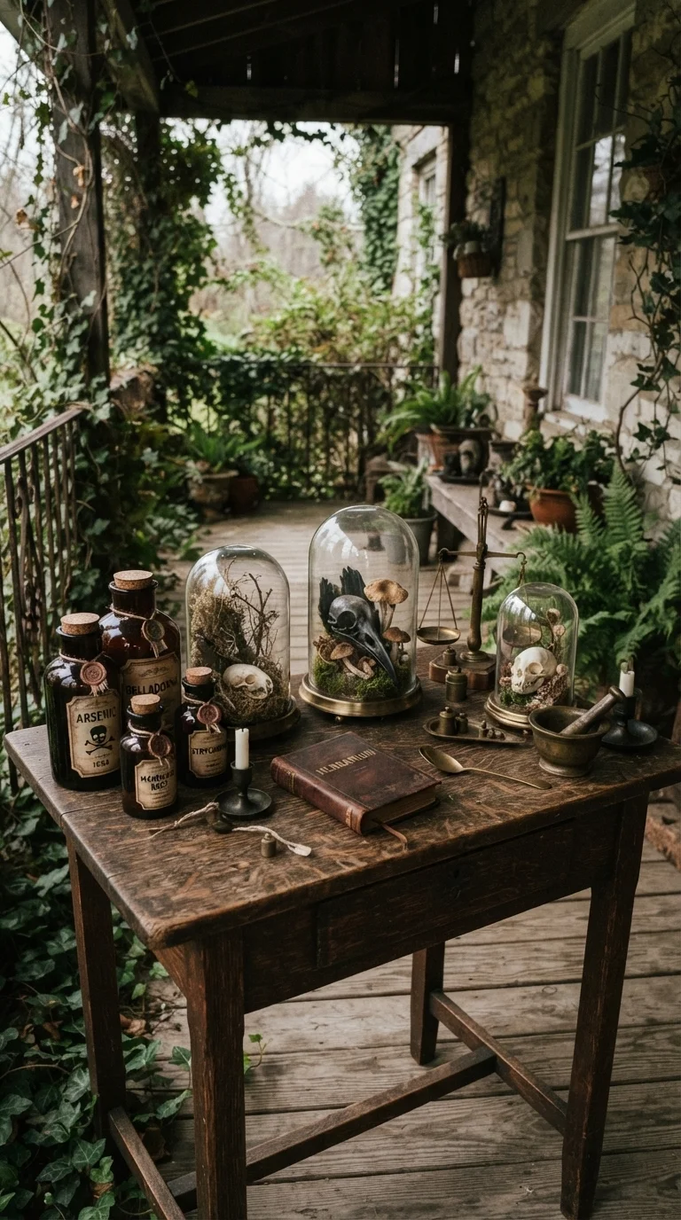 11 Outside Halloween Decorations Ideas 2026 Yard Decor 5. Vintage Apothecary Porch Displays