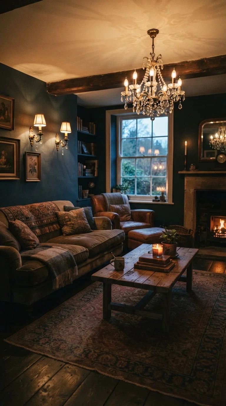 12 Boho Living Room Ideas 2026 Vintage 6. Ambient Lighting with Brass Sconces
