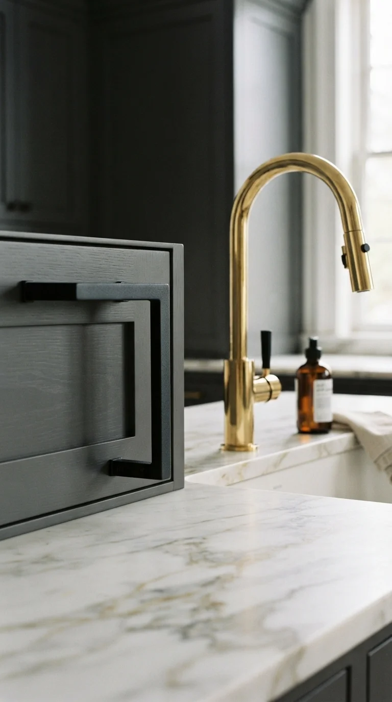 6. Matte Black and Brass Hardware