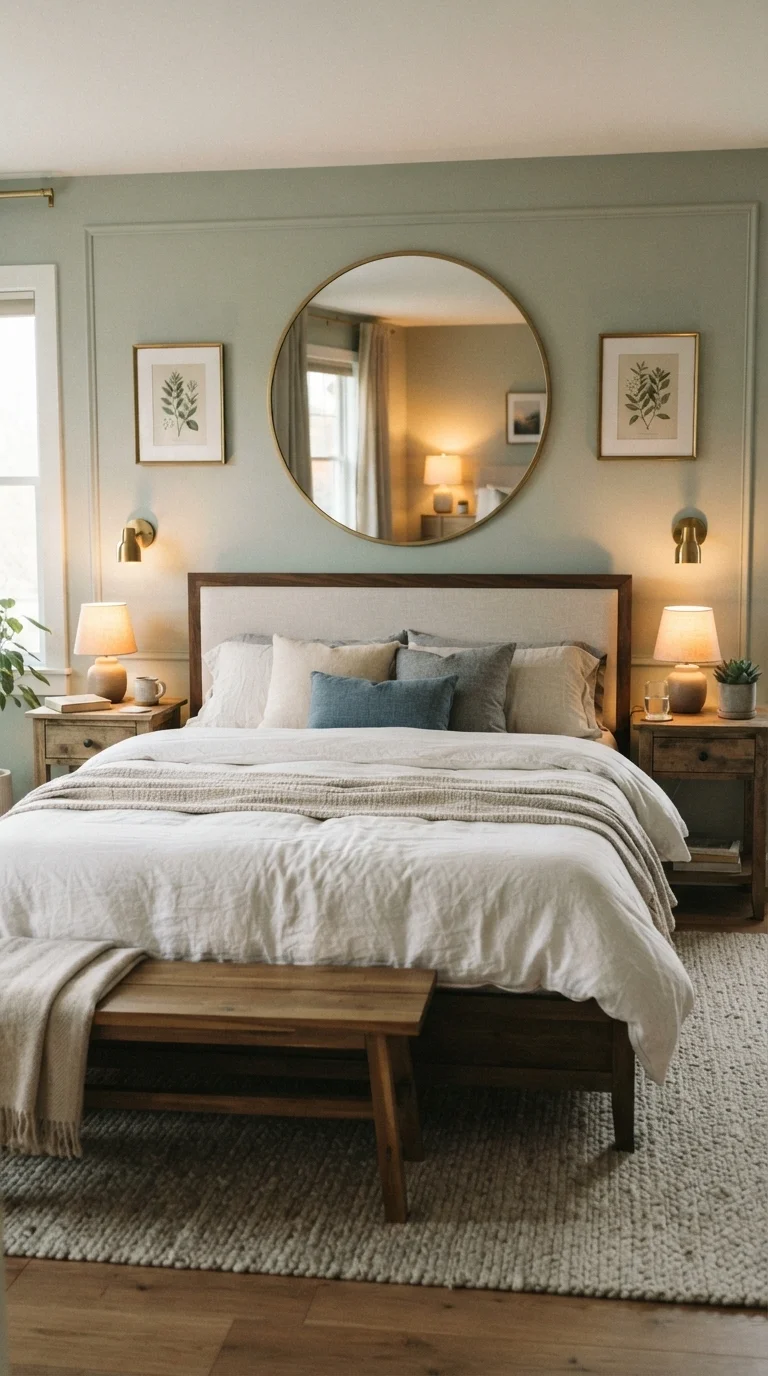 10 King Size Bed Ideas 2026 Art Above 6. Mirror and Art Combination for Depth