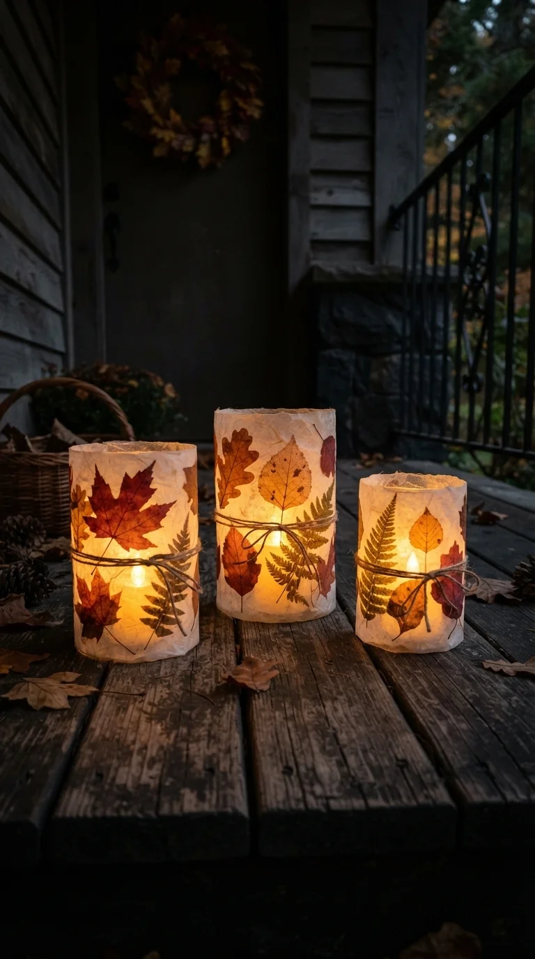 11 Cute Halloween Decor Ideas 2026 Decoration DIY 6. Pressed Leaf and Wax Paper Lanterns