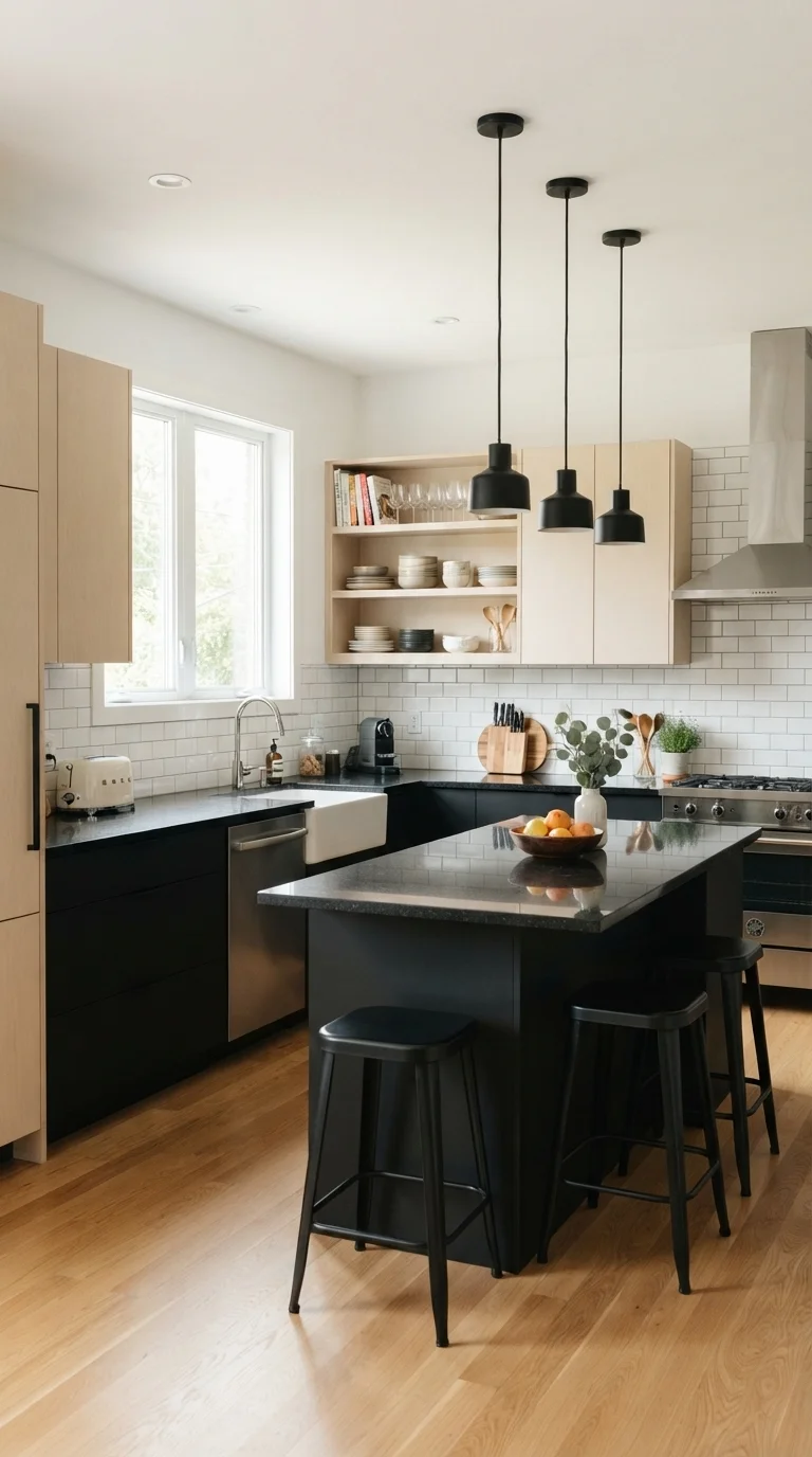10 Black Kitchen Ideas 2026 Modern Beige and Decor 6. Two-Tone Cabinetry with Beige Uppers