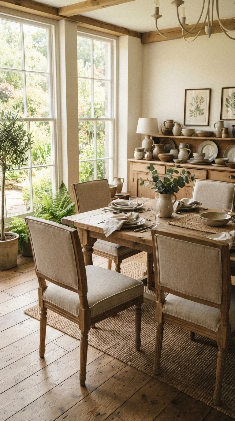 6. Upholstered Linen Farmhouse Seating
