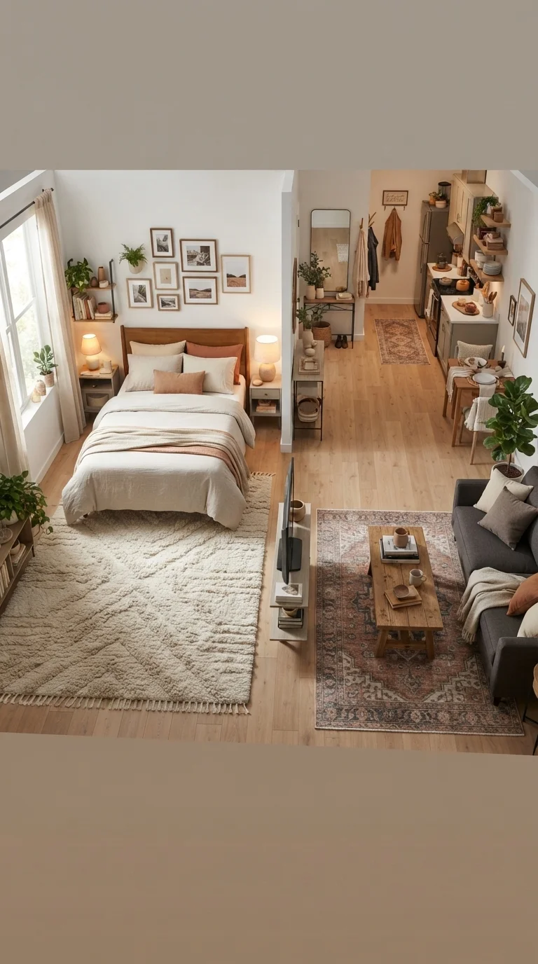 9 Apartment Makeover Ideas 2026 Studio 6. Using Rugs to Anchor Spaces
