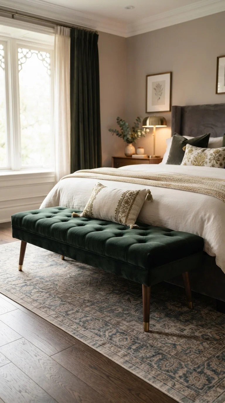 6. Velvet Upholstered Benches for Foot-of-Bed Seating