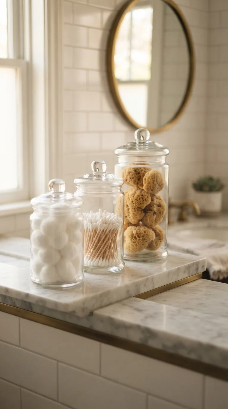 9 Bathroom Organizer Ideas 2026 Storage 7. Apothecary Jar Collections