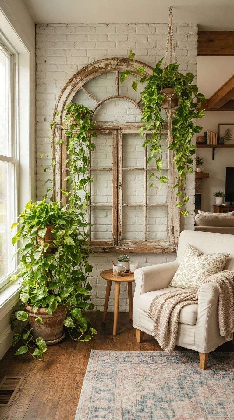 12 Boho Living Room Ideas 2026 Vintage 7. Architectural Salvage as Decor