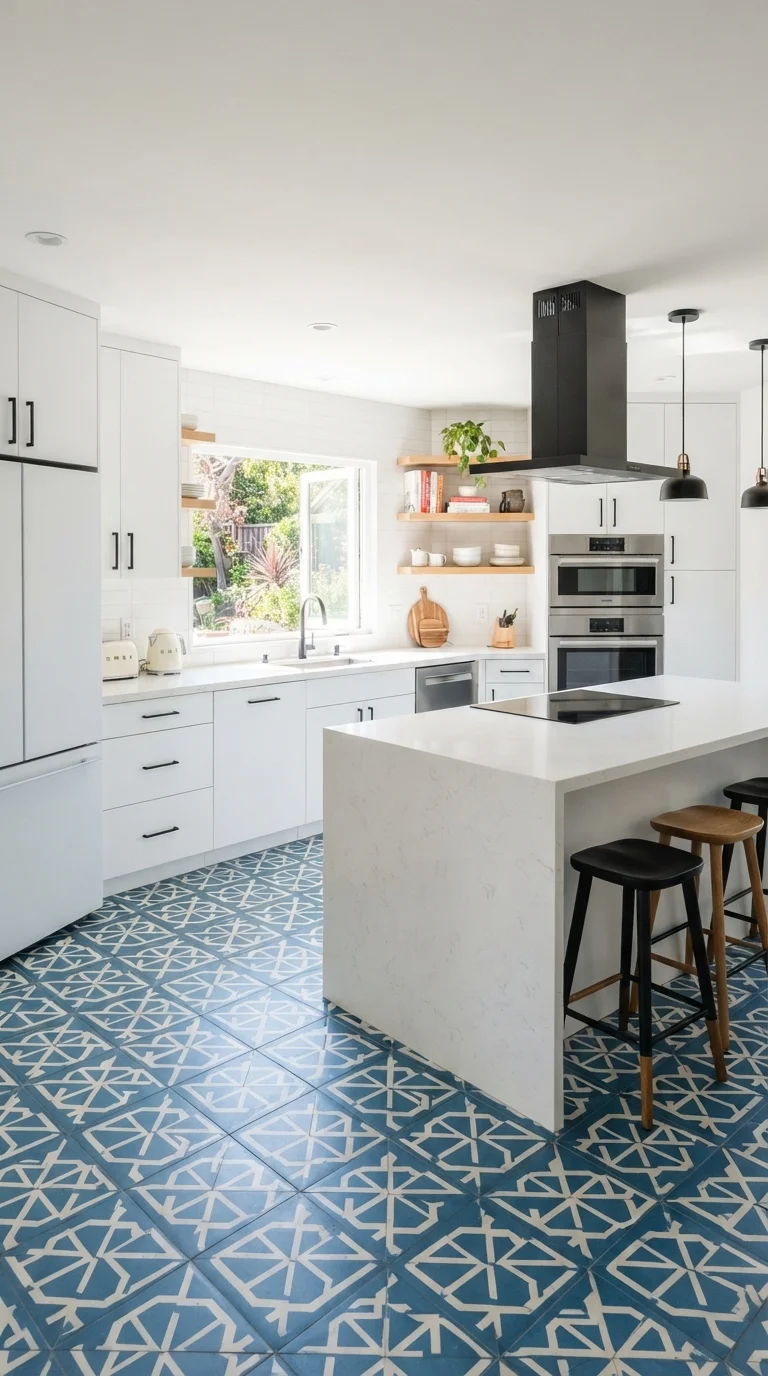 7. Blue Patterned Floor Tiles