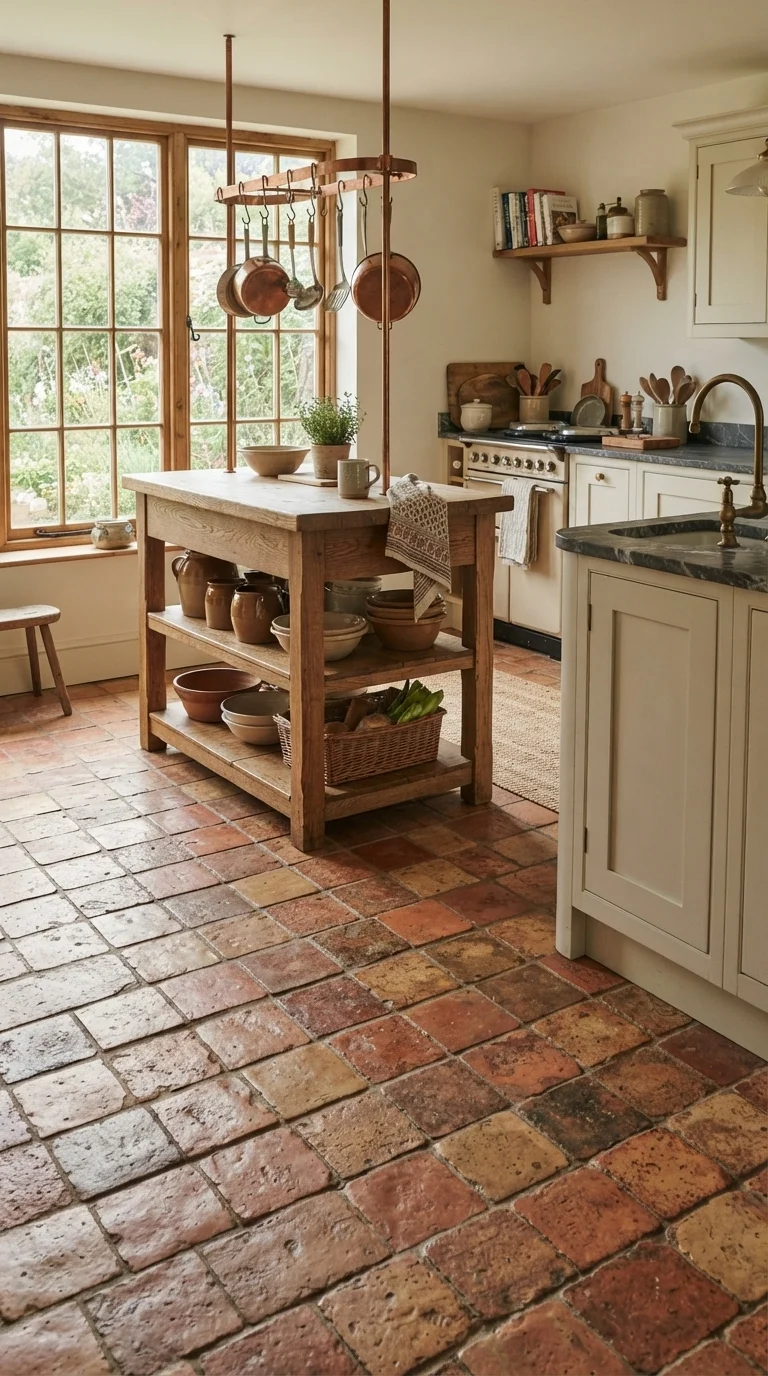 7. Earthy Terracotta or Zellige Tile Flooring