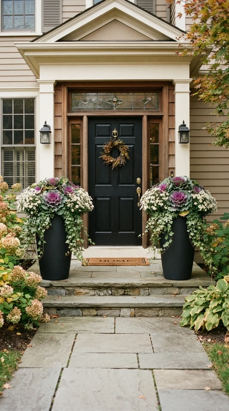 10 Fall Porch Decor Ideas 2026 7. Elevated Planters with Seasonal Greenery
