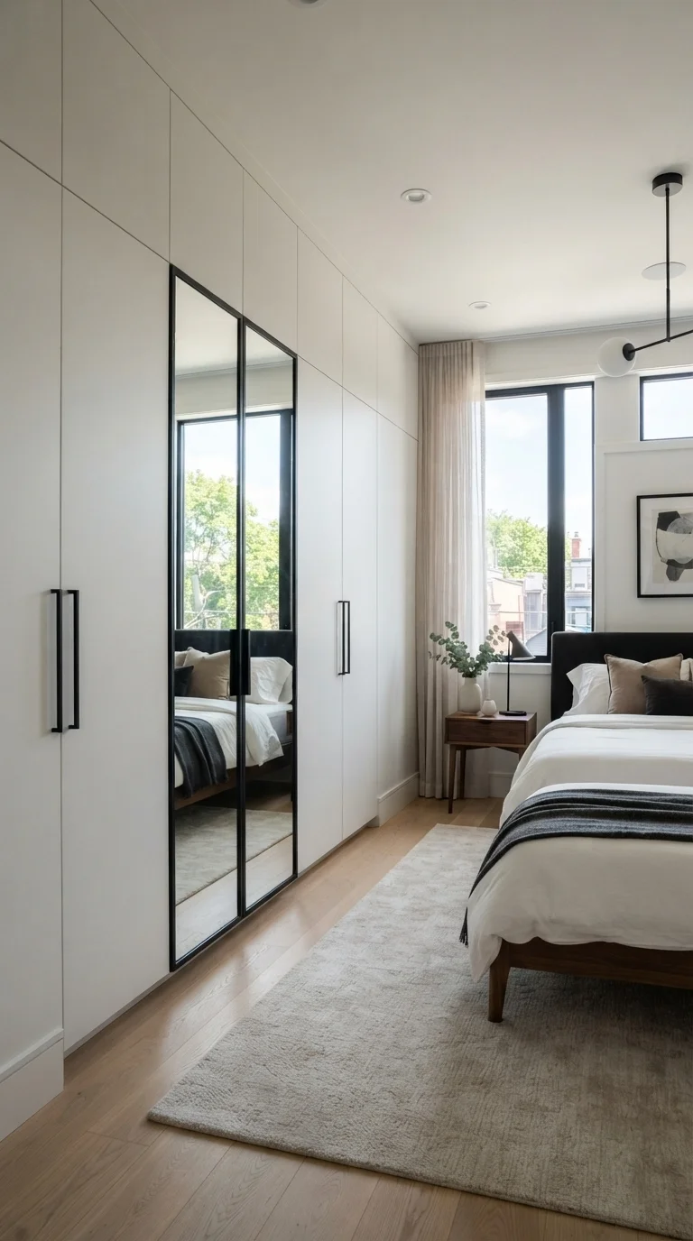 7. Floor-to-Ceiling Wardrobes with Integrated Mirrors