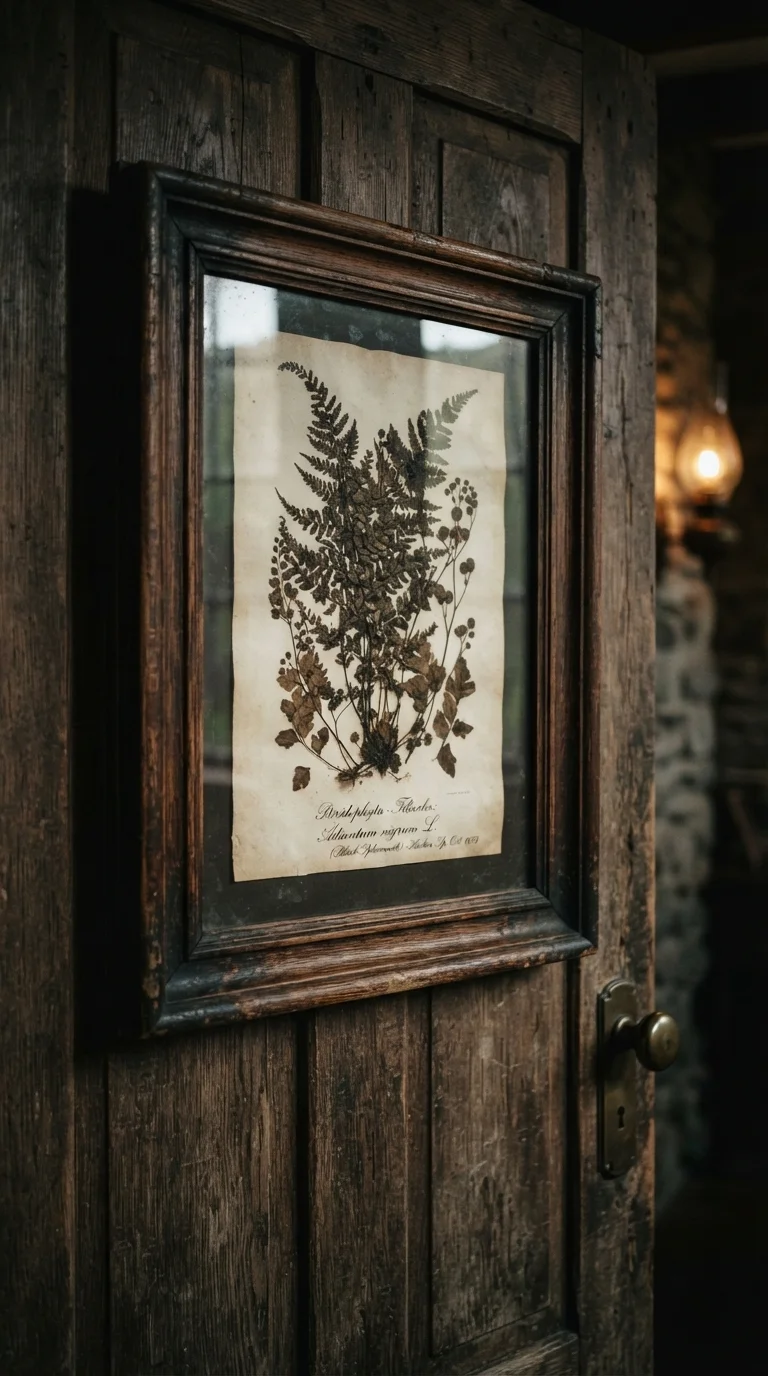 7. Framed Vintage Botanical Print with Pressed Ferns