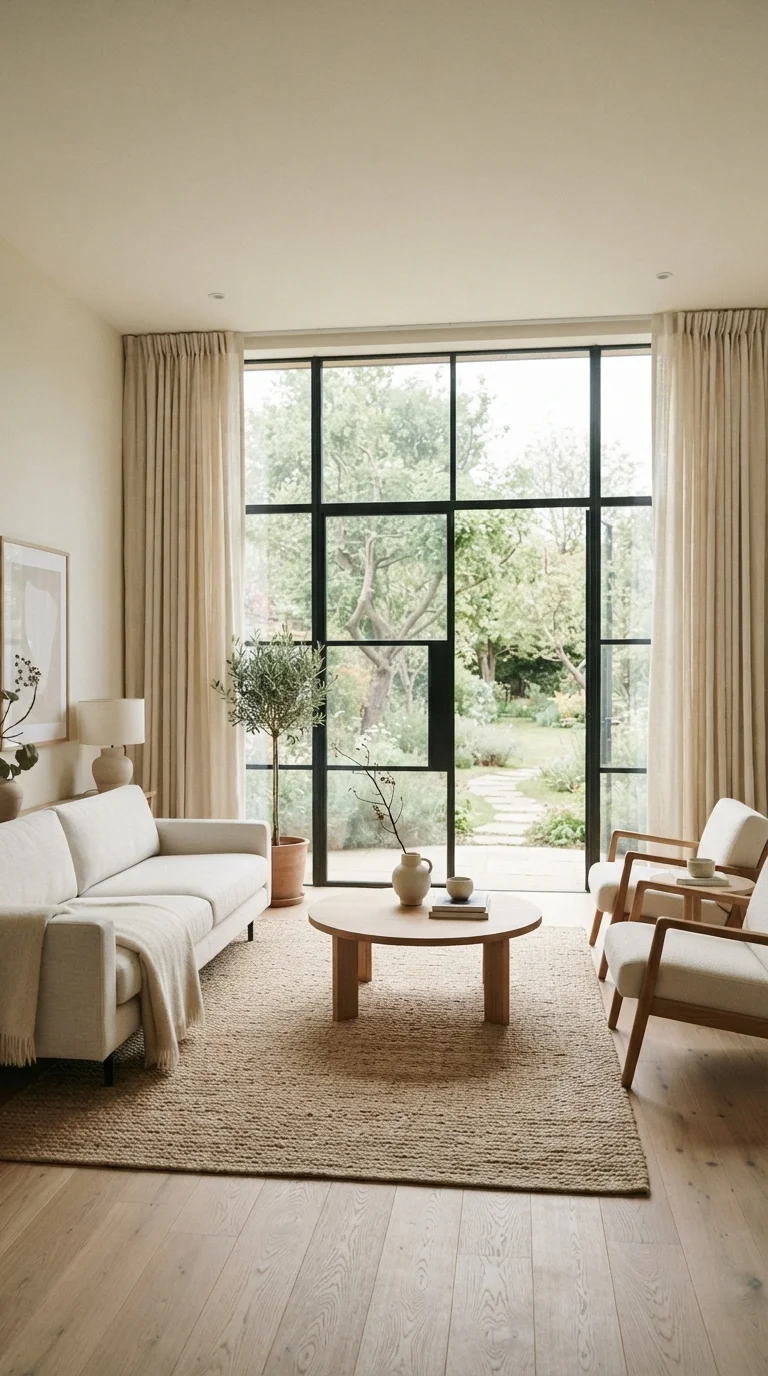 11 Cream Living Room Curtain Ideas 2026 7. Hidden Tab Tops for a Seamless Minimalist Look