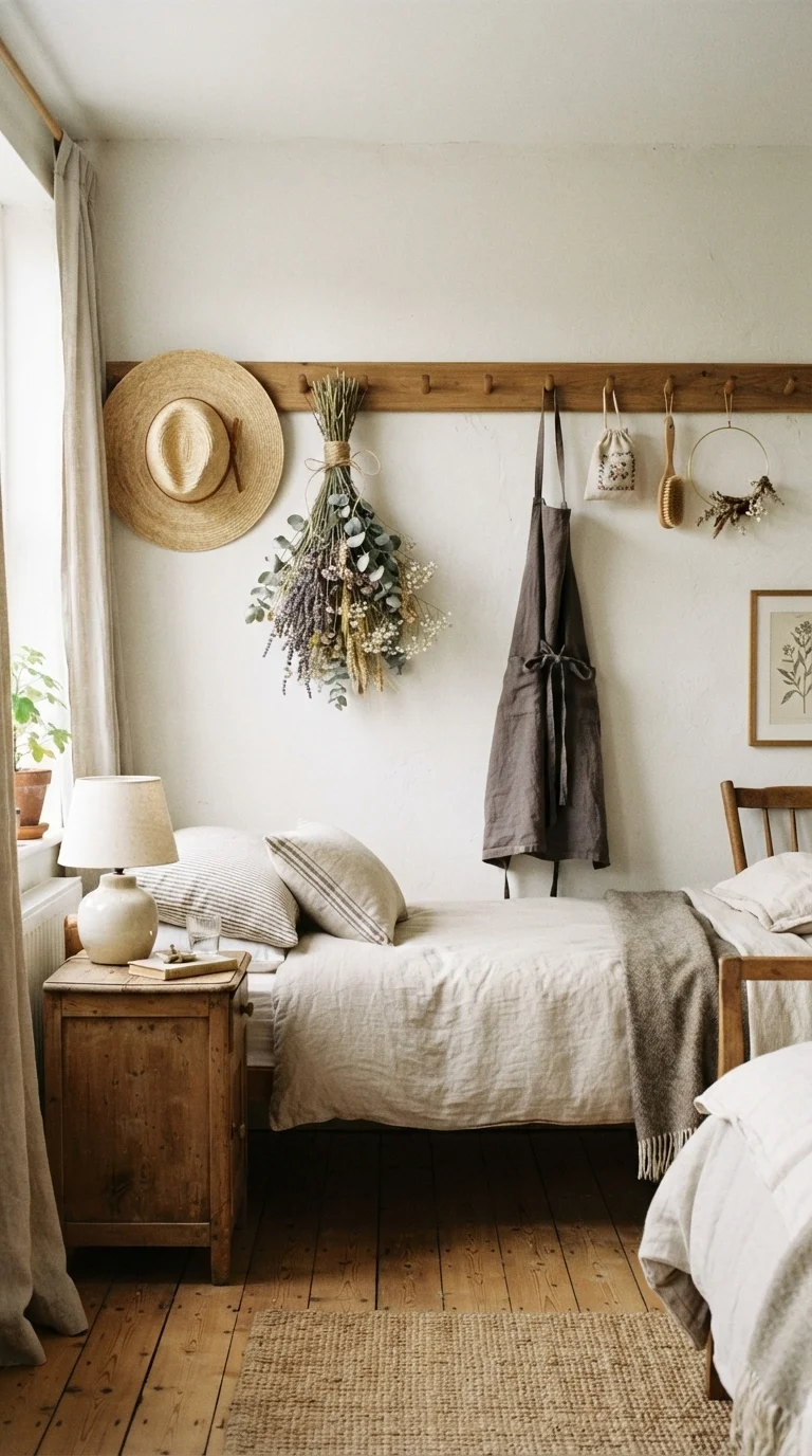 10 Bedroom Wall Decor Ideas 2026 Cottage Core 7. Layered Shaker Peg Rails