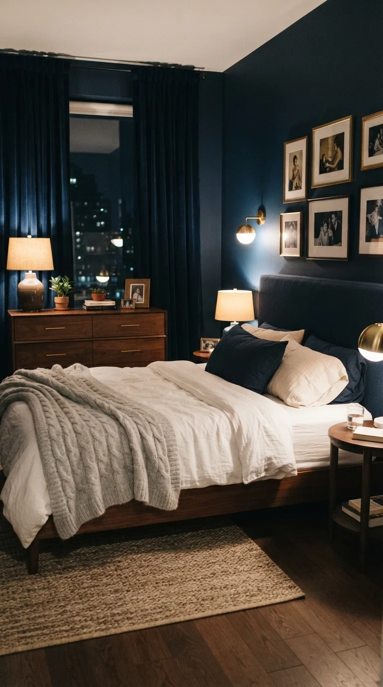 7. Midnight Blue and Soft Velvet Drapes