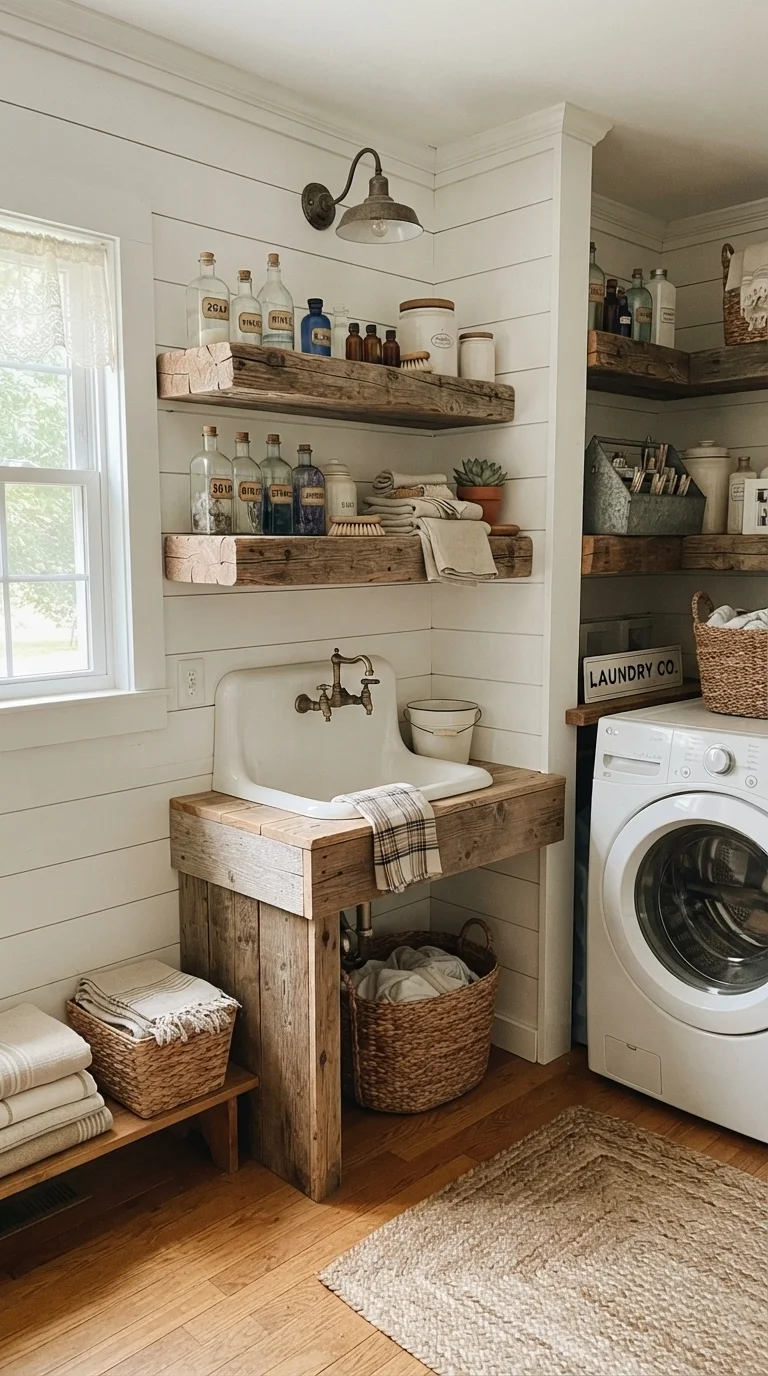 7. Reclaimed Wood Shelves for Texture and Character