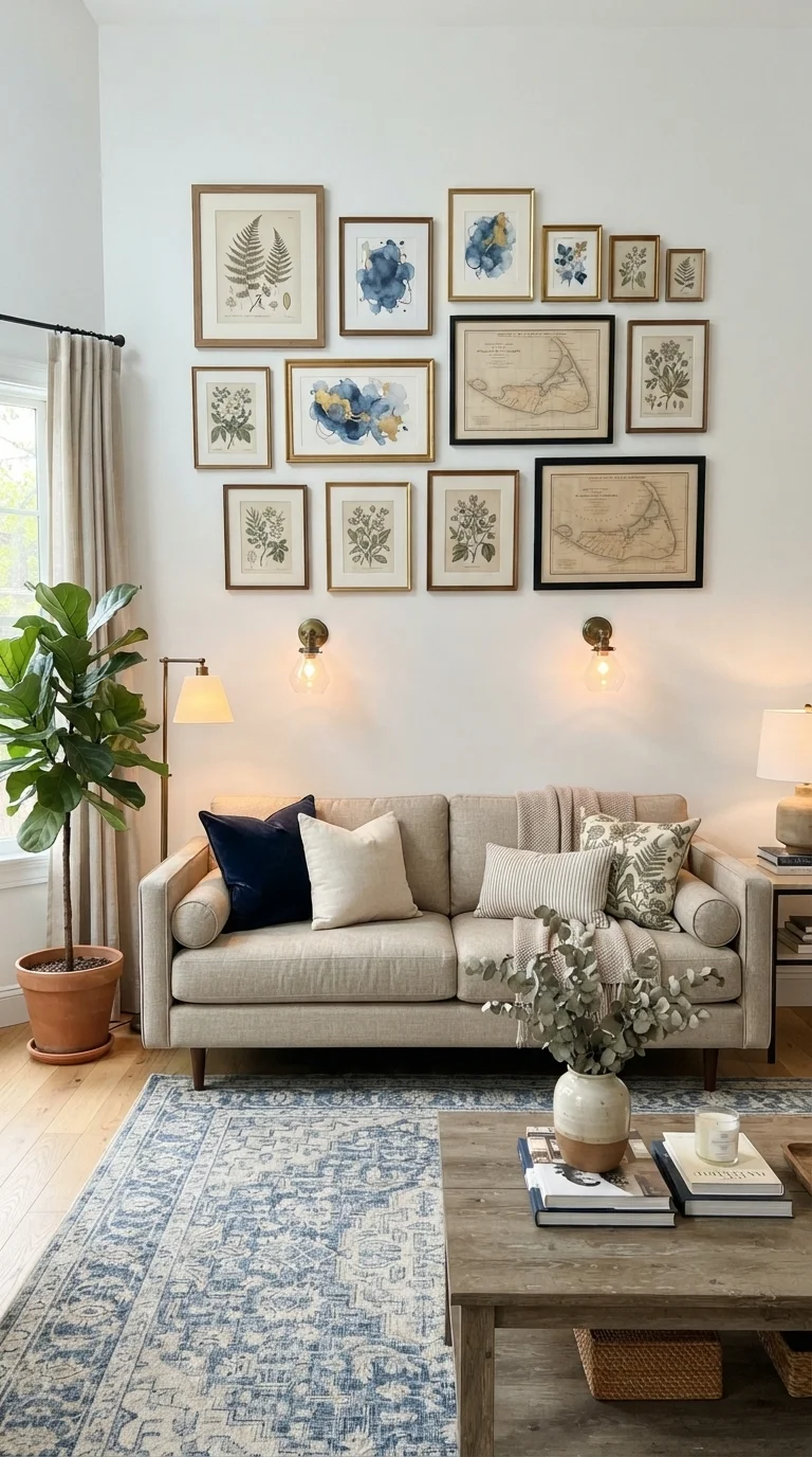 8. Artful Gallery Walls with Coastal Motifs