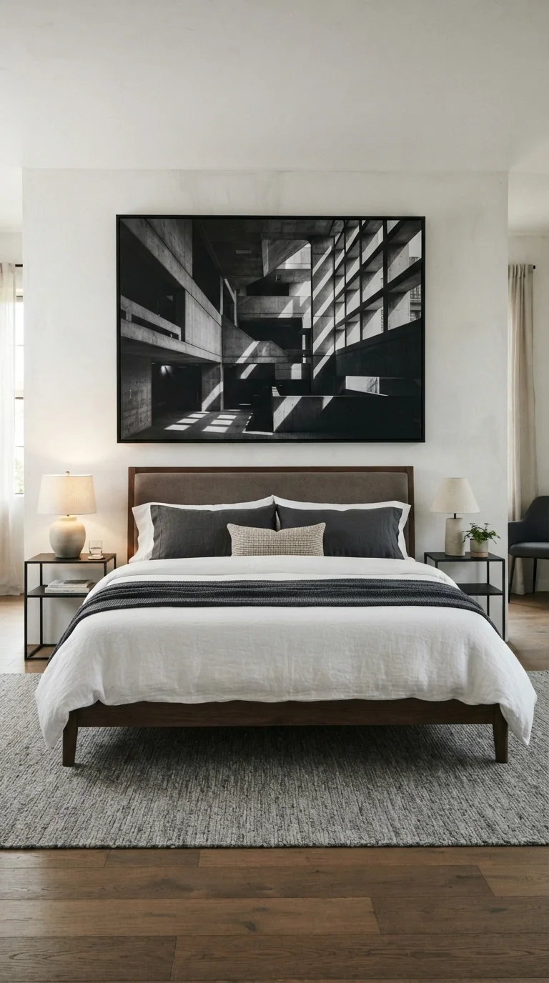 10 King Size Bed Ideas 2026 Art Above 8. Black and White Photography for Timeless Contrast