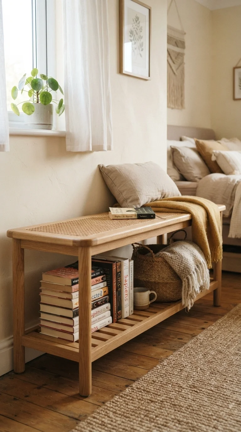 8. Double-Tiered Open Shelving Bench