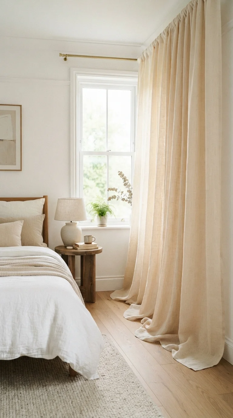 8. Floor-to-Ceiling Linen Curtains for Softness
