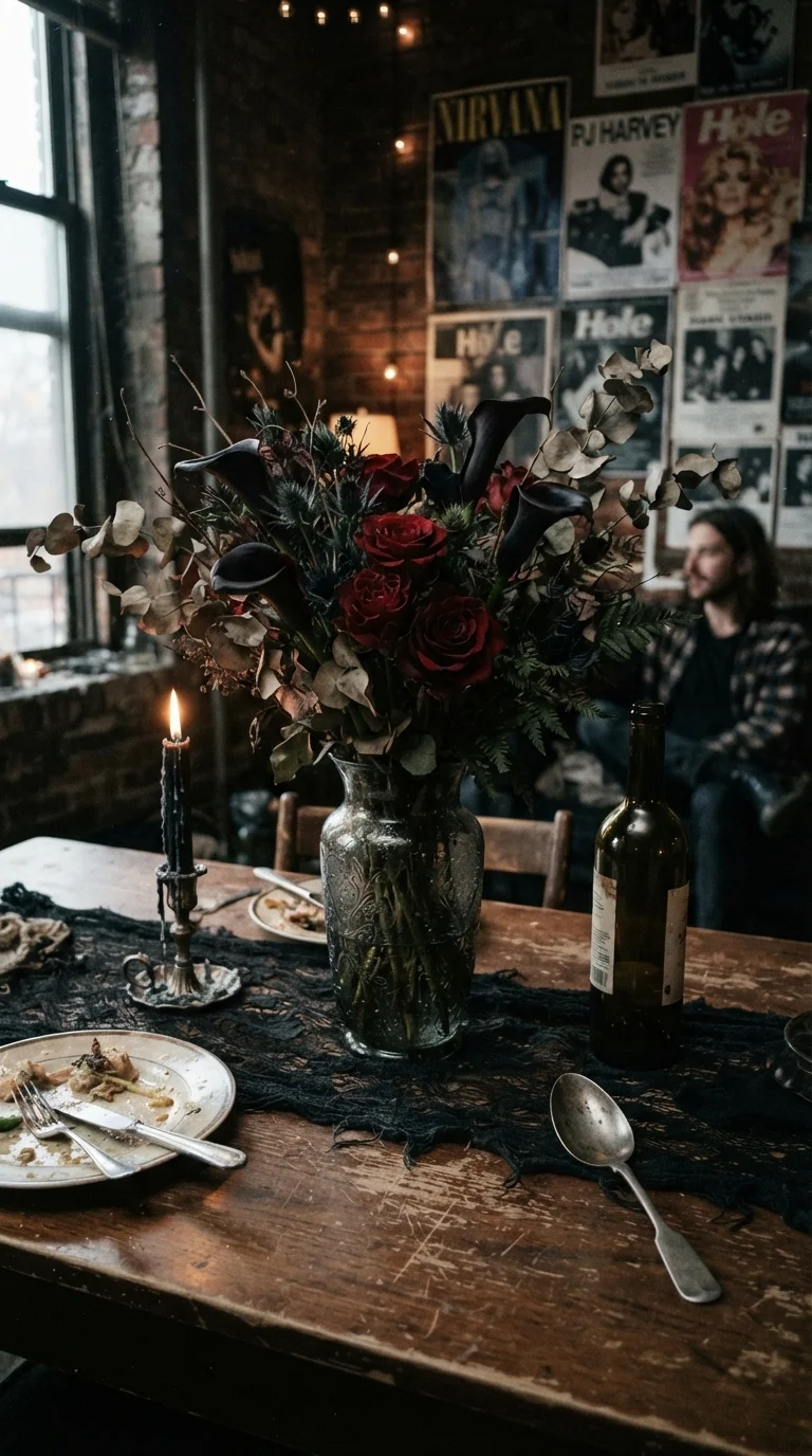 8. Grunge-Inspired Dark Floral Arrangements