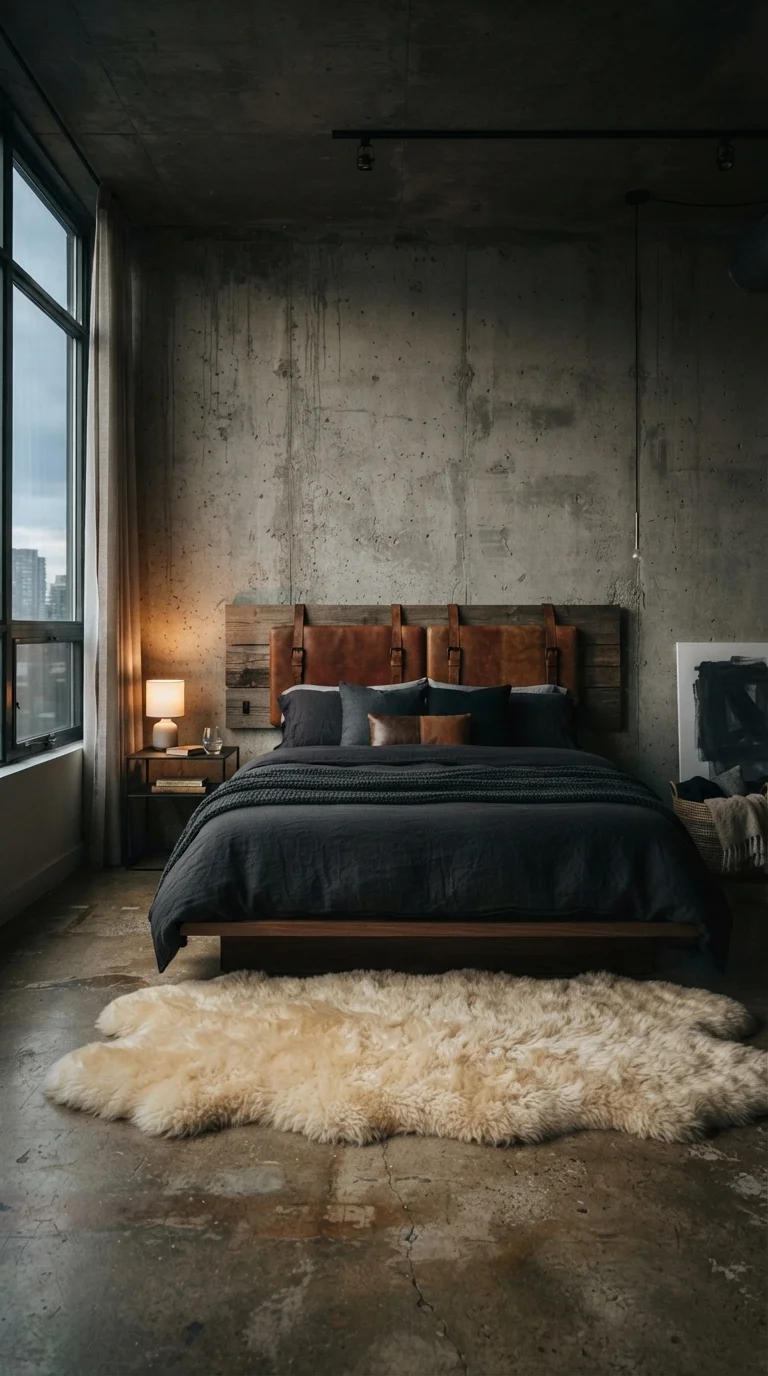 8. Raw Concrete and Warm Leather
