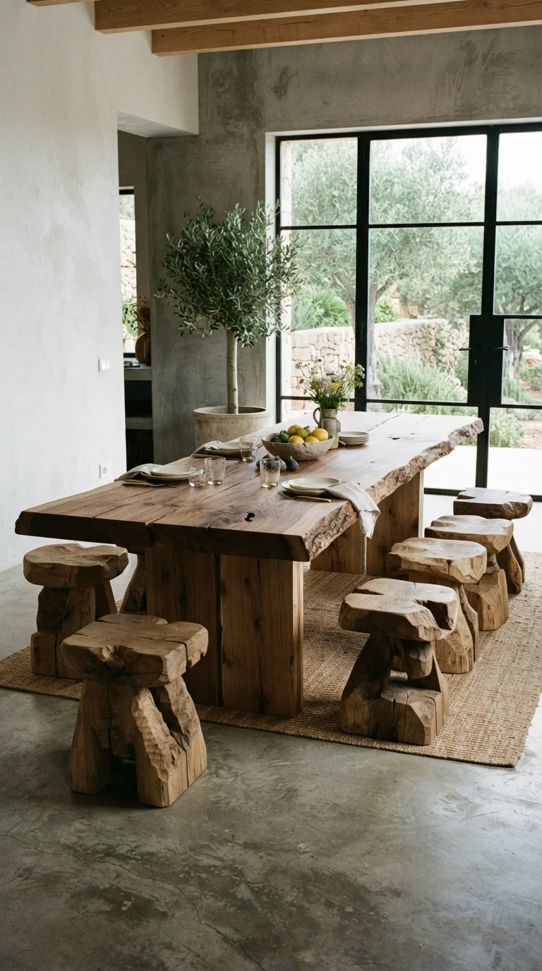 8. Sculptural Live-Edge Dining Stools