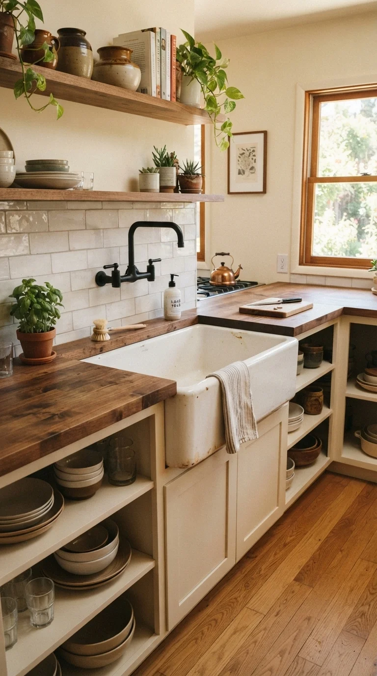 9. Deep Farmhouse Sink with Modern Faucet